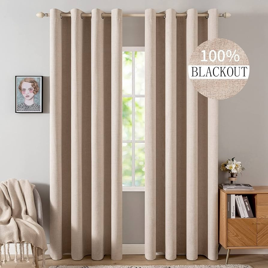 MIULEE 100% Blackout Linen Textured Curtains for Bedroom Solid Thermal Insulated Natural Beige Gr... | Amazon (US)