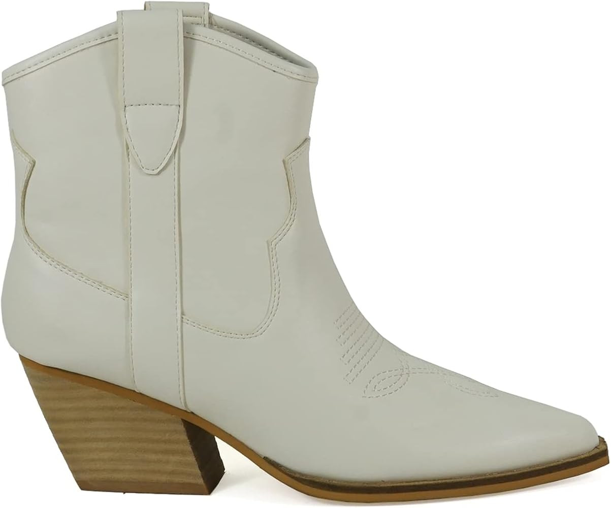 ARiderGirl Darian Women's Western Style Slip On Snip Toe Stacked Heel Ankle Booties | Amazon (US)