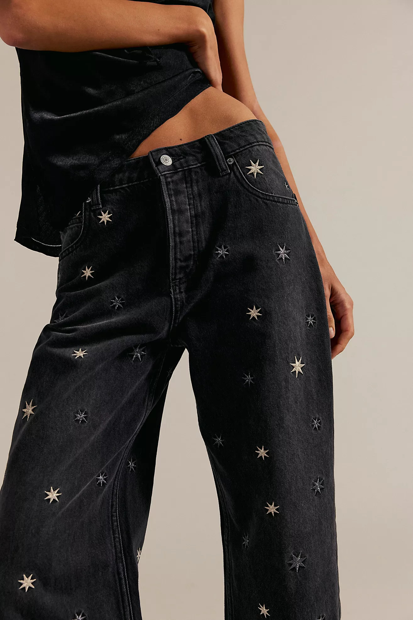 We The Free Deep Trance Shine Embroidered Dropped Boyfriend Jeans | Free People (Global - UK&FR Excluded)