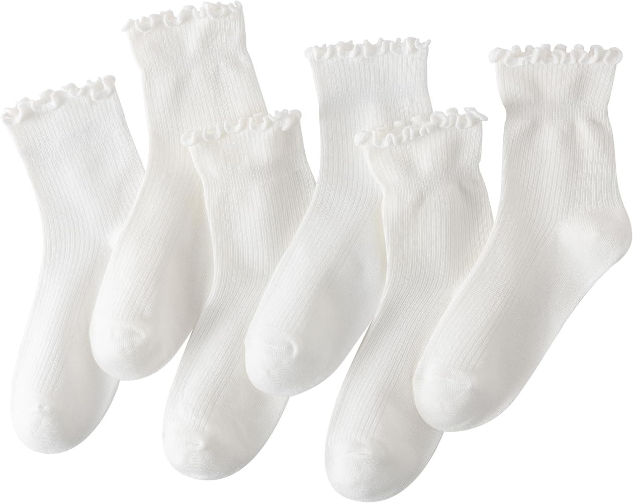 6 Pairs Ruffle Socks for Women Girls,Casual Cute Ankle Socks Breathable Knit Cotton Warm Soft Fri... | Amazon (US)