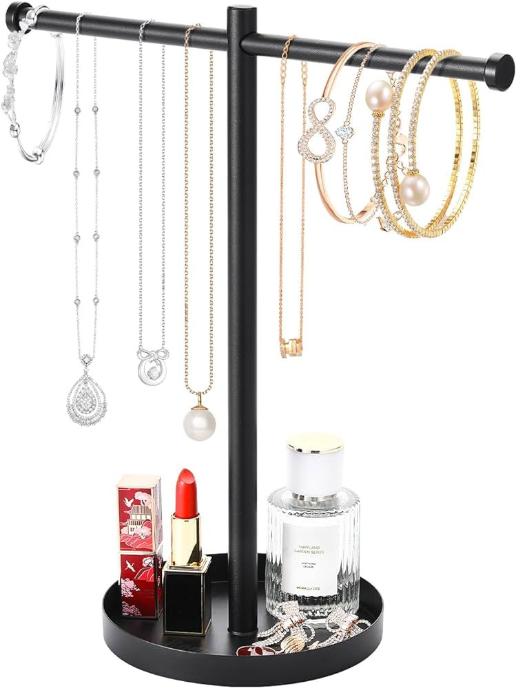 bodkar Jewelry Holder Organizer,13.2" Tall Sturdy Metal Jewlery Stand with Round Tray for Bracele... | Amazon (US)