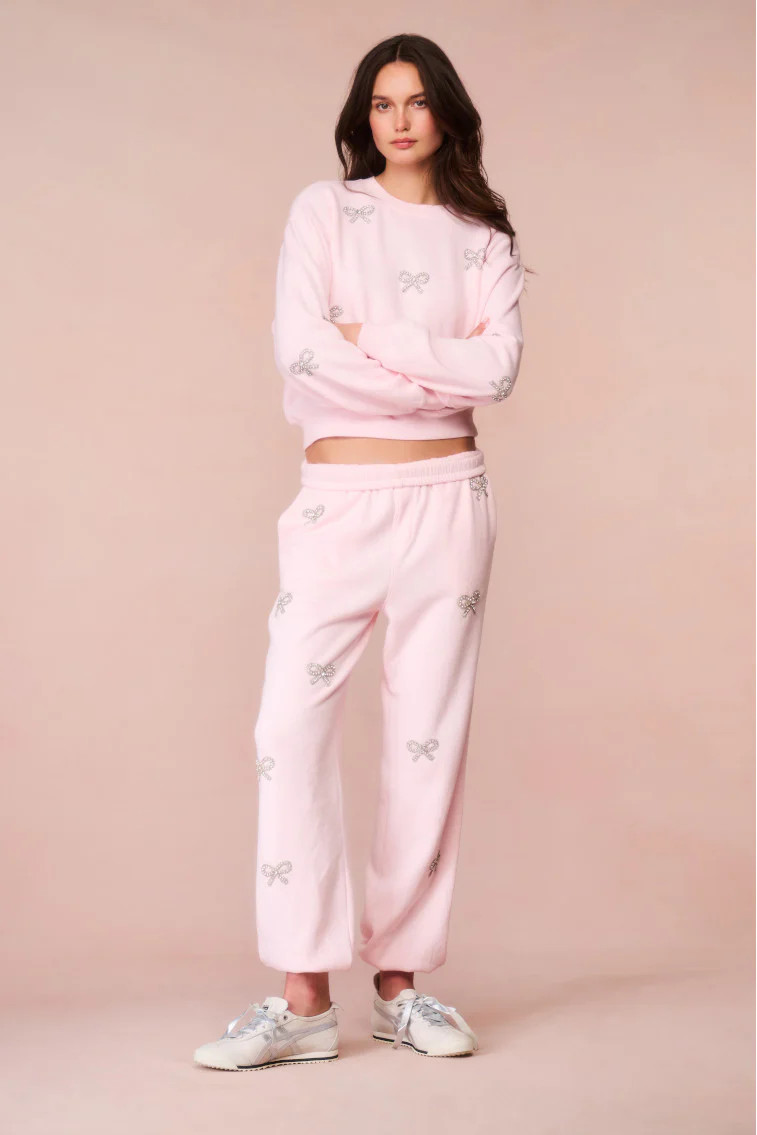 Lillia Crystal Bow Fleece Sweatpant | LoveShackFancy