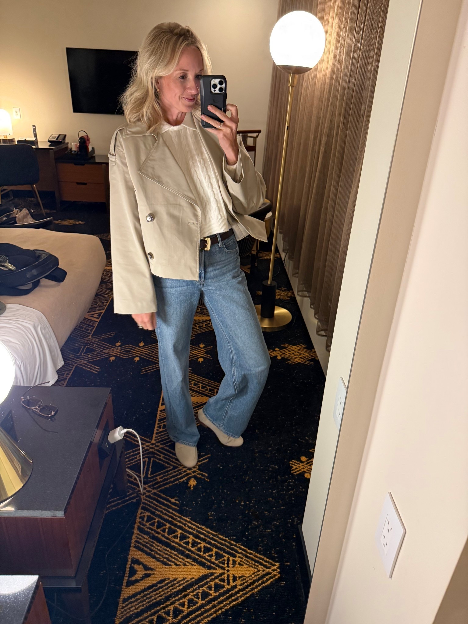 The best fall crop trench coat and new go to jeans! 