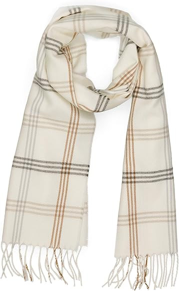 INVERNO Super Soft Luxurious Cashmere Feel Warm Winter Pattern Design Unisex Scarf (Cream Plaid) | Amazon (US)