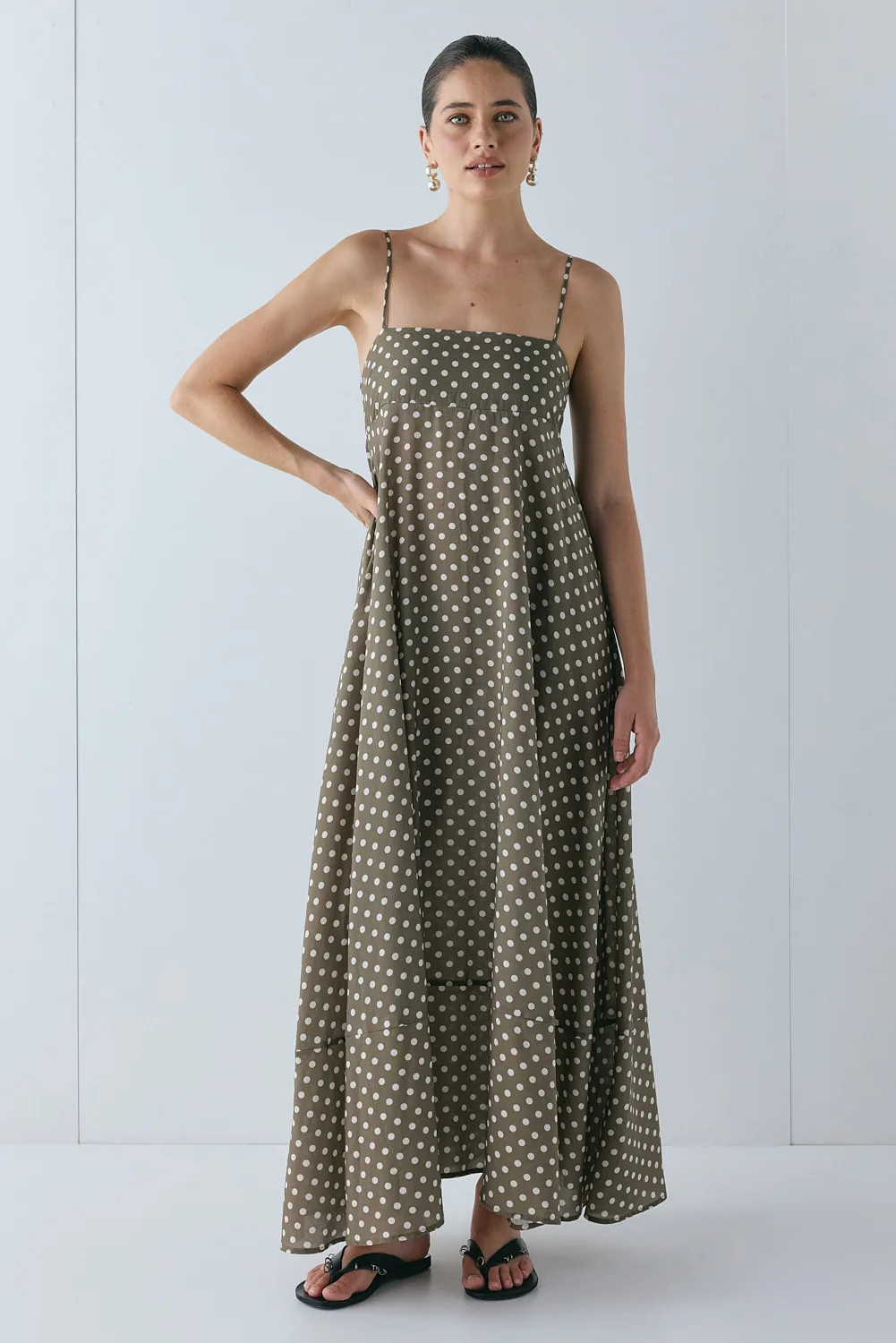 Behati Maxi Dress Taupe Polka Dot | VRG Grl