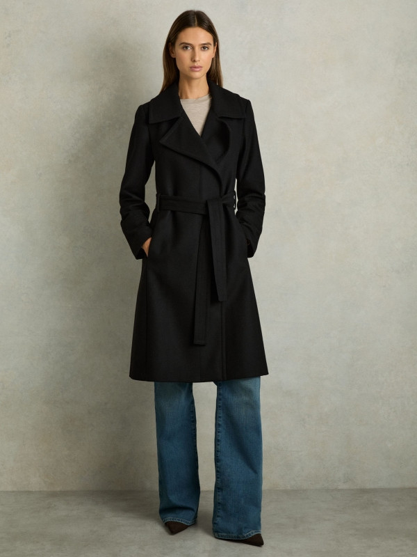 Wool Blend Belted Double Breasted Coat With Cashmere | Reiss US