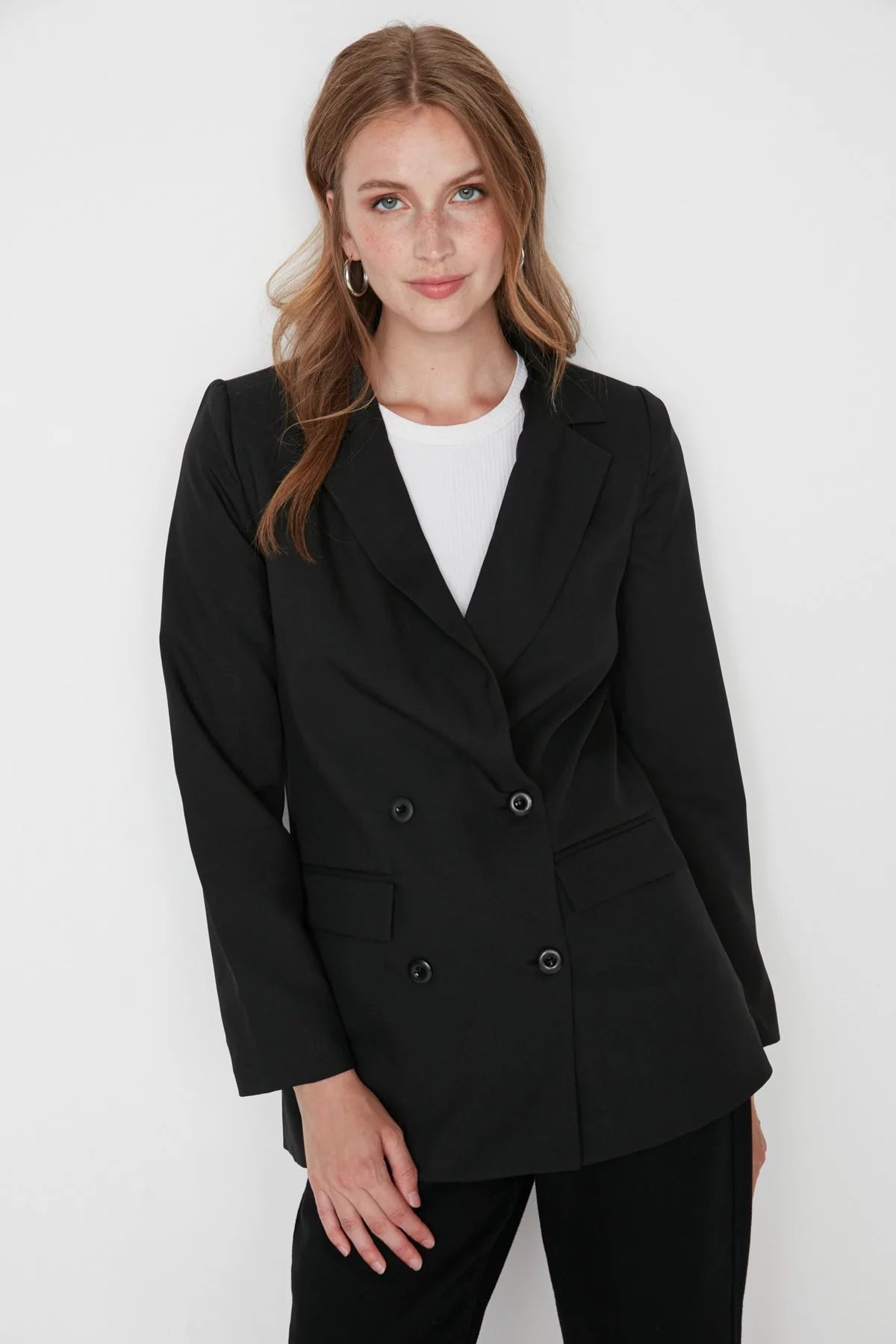 Trendyol Women  Regular Fit Double-Breasted Lapel Collar Woven Jacket | Walmart (US)
