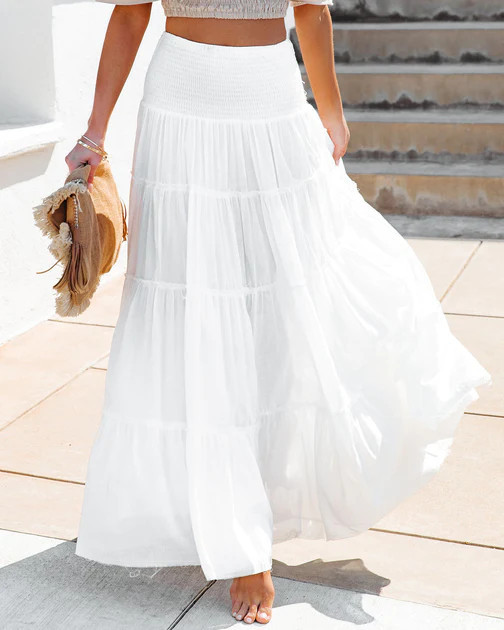 Cruz Cotton Smocked Tiered Maxi Skirt | VICI