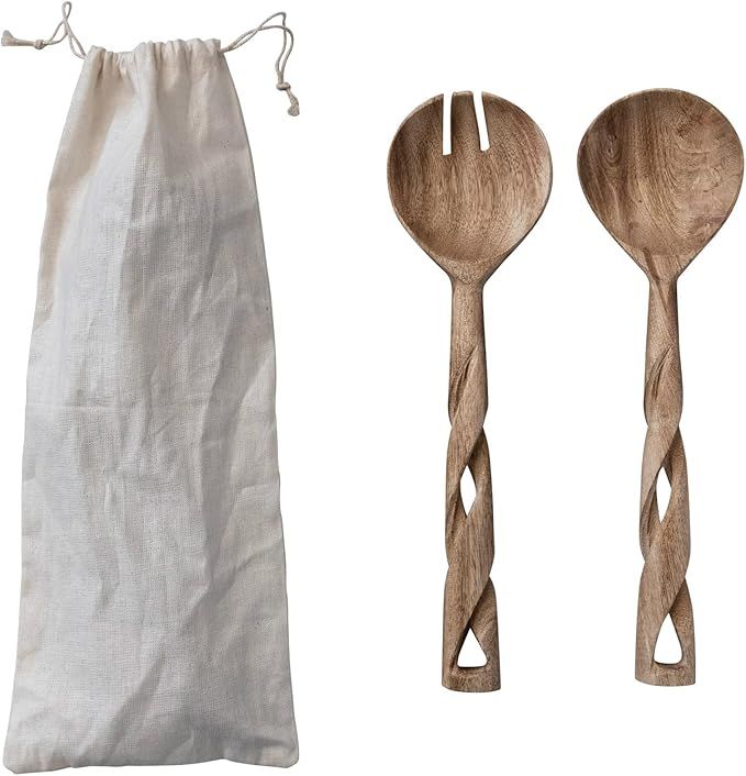 Creative Co-Op Wood Twisted Handles, Set of 2 Pieces, Natural Salad Servers | Amazon (US)