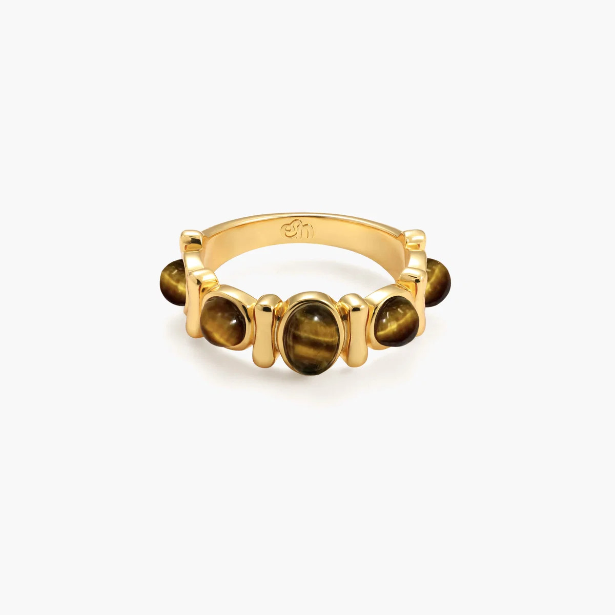 Tiger's Eye Band Ring | Gold Natural Stone Ring | en route jewelry | en route jewelry