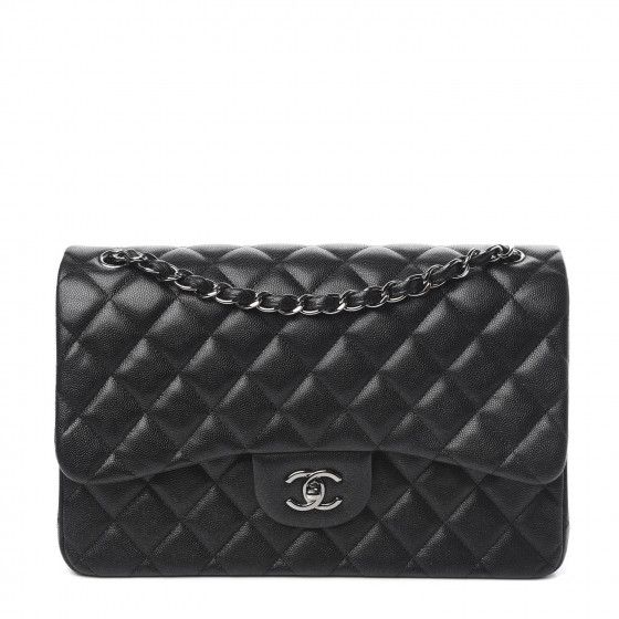 CHANEL Iridescent Caviar Quilted Jumbo Double Flap Black | Fashionphile