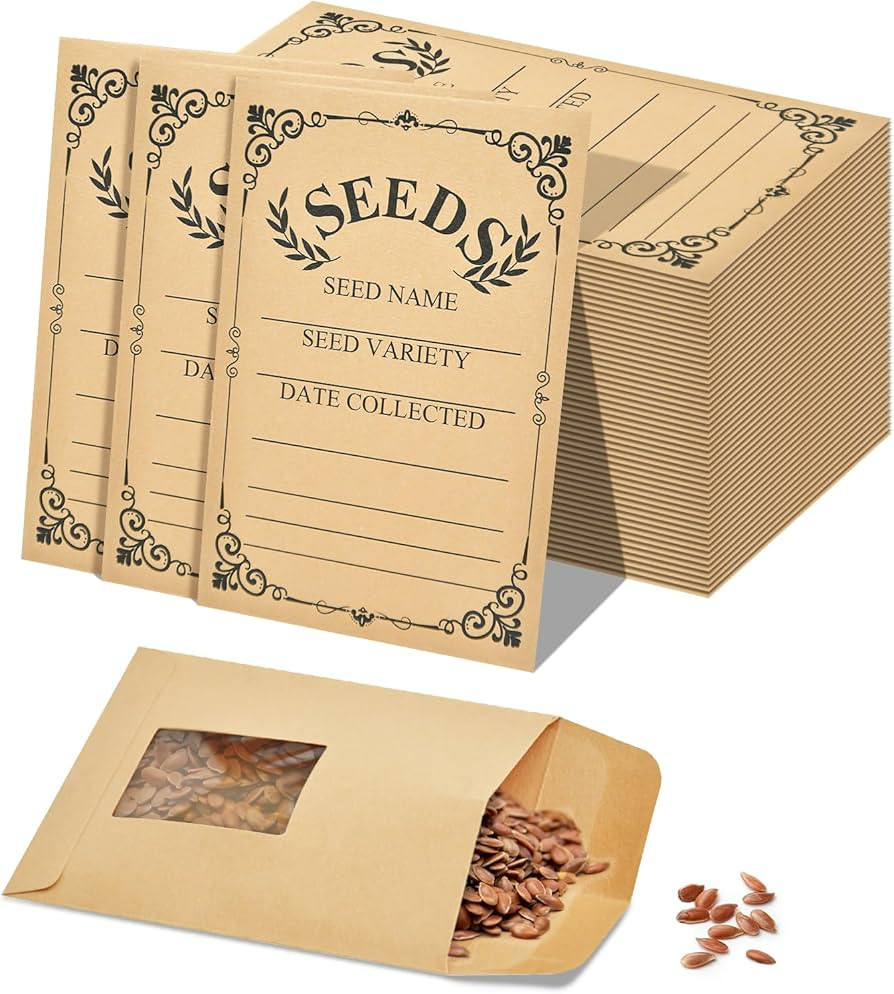 50-Pack Seed Packets Envelopes with Clear Window, 4.72 x 3.15 Inch Small Kraft Paper Seed Bags, B... | Amazon (US)