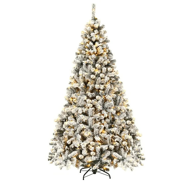 Costway 7.5 ft Prelit Premium Snow Flocked Hinged Artificial Christmas Tree with 450 Lights - Wal... | Walmart (US)
