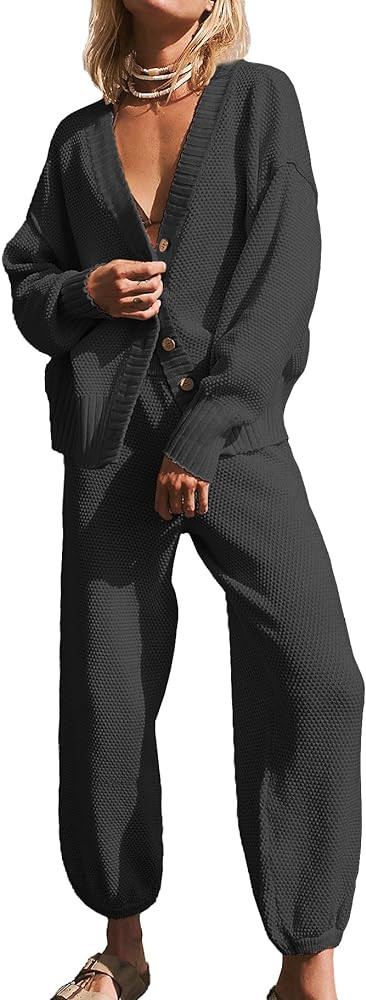 Ugerlov Women's Two Piece Outfits Sweater Sets Oversized Knit Cardigan and High Waisted Baggy Pan... | Amazon (US)