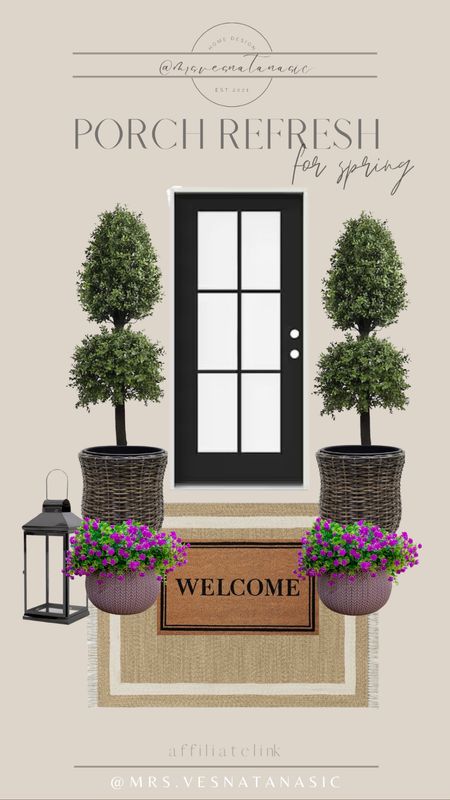 Porch refresh for Spring (but would also work for Summer). I tried to use different color doors to show more options. These are purely for inspiration & ideas. 

Cannot wait to do a porch refresh soon! Be sure to follow my Instagram page @mrs.vesnatanasic to not miss my post!

Front entryway door, iron door, black door, modern home, traditional home, lighting, exterior, exterior lighting, outside lighting, welcome mat, faux outdoor plants, concrete planter, look for less, front porch refresh, spring decor, home, home decor, artificial plant, bushes, tall tree, outdoor rug, outdoor planters, outdoor basket, wicker basket, rattan planter basket, plants, summer porch, home exterior, entryway, entry, porch, Target, Wayfair, Amazon, Home Depot, At Home, Lowes, Walmart, 

#LTKSeasonal #LTKsalealert #LTKFind