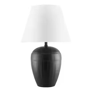 Hampton Bay Prestwick 23.75 in. Black Artisan Ceramic Table Lamp with White Linen Bell Shade 2424... | The Home Depot