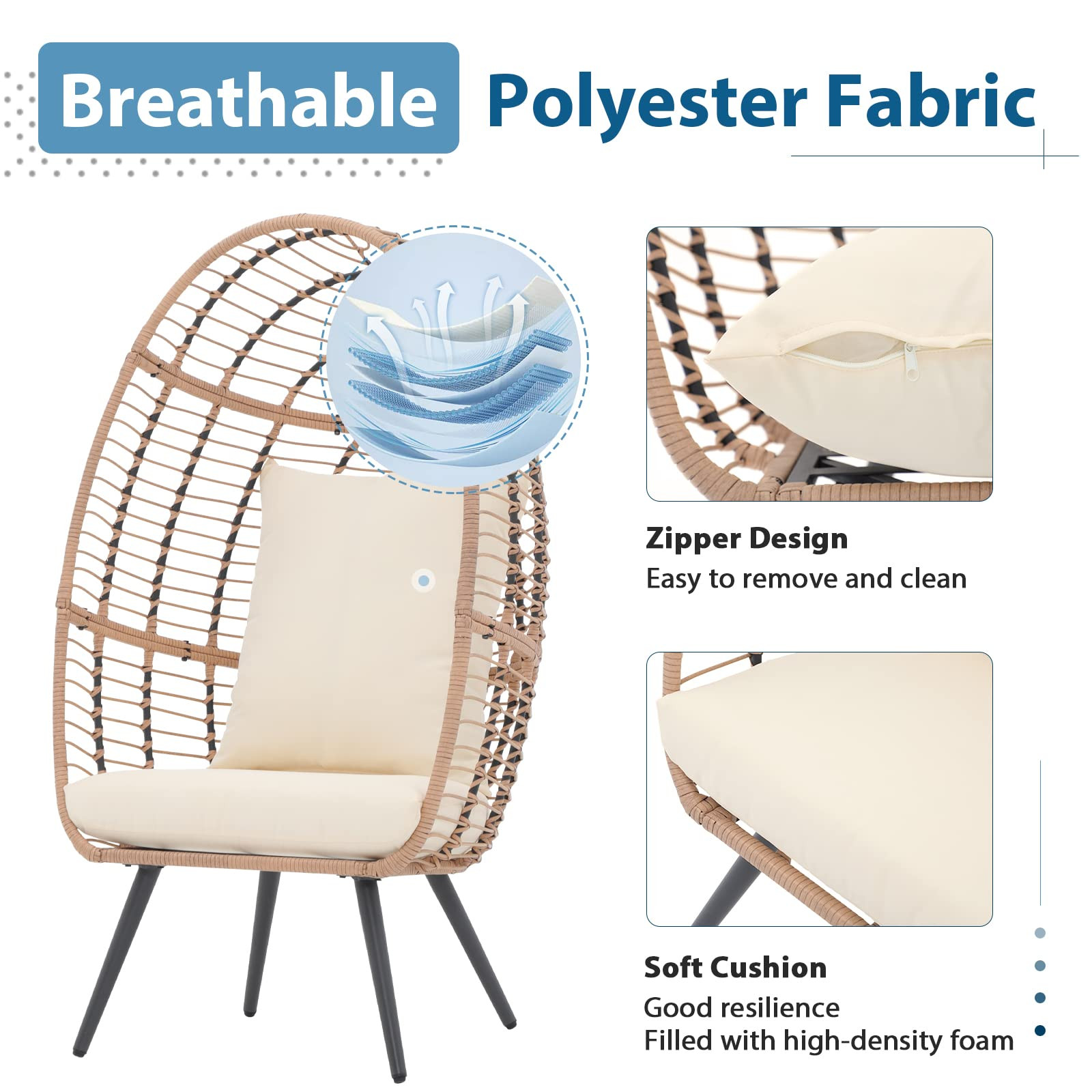 JOIVI Wicker Egg Chair, Outdoor Indoor Oversized Stationary Egg Chair with Stand and Cushions, La... | Walmart (US)