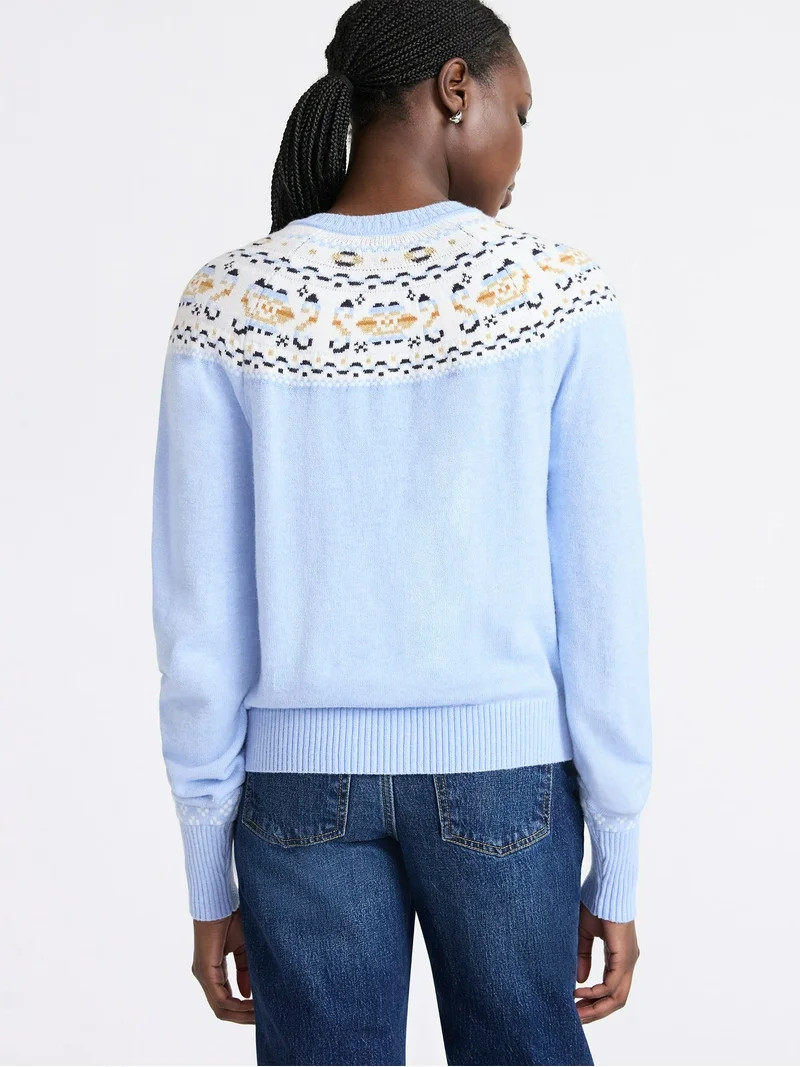 Free Assembly Women's Cozy Yarn Fair Isle Cardigan Sweater, Midweight, Sizes XS-XXL | Walmart (US)