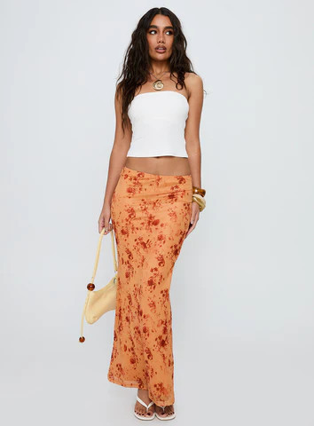 Shepherd Maxi Skirt Orange Multi | Princess Polly US