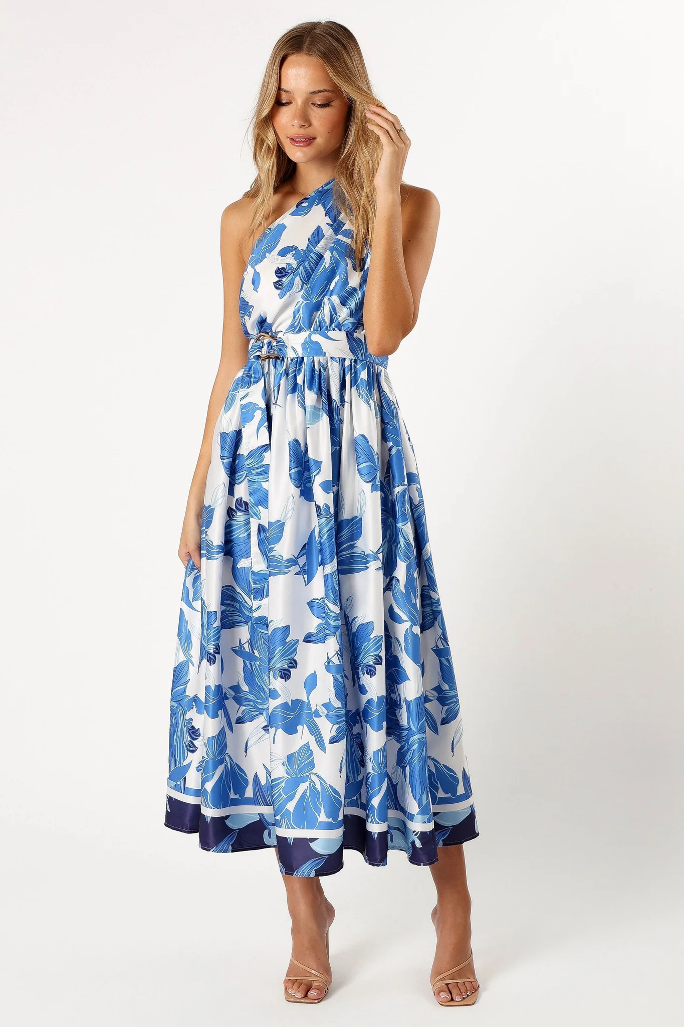 Naomi One Shoulder Midi Dress - Blue Floral | Petal & Pup (US)