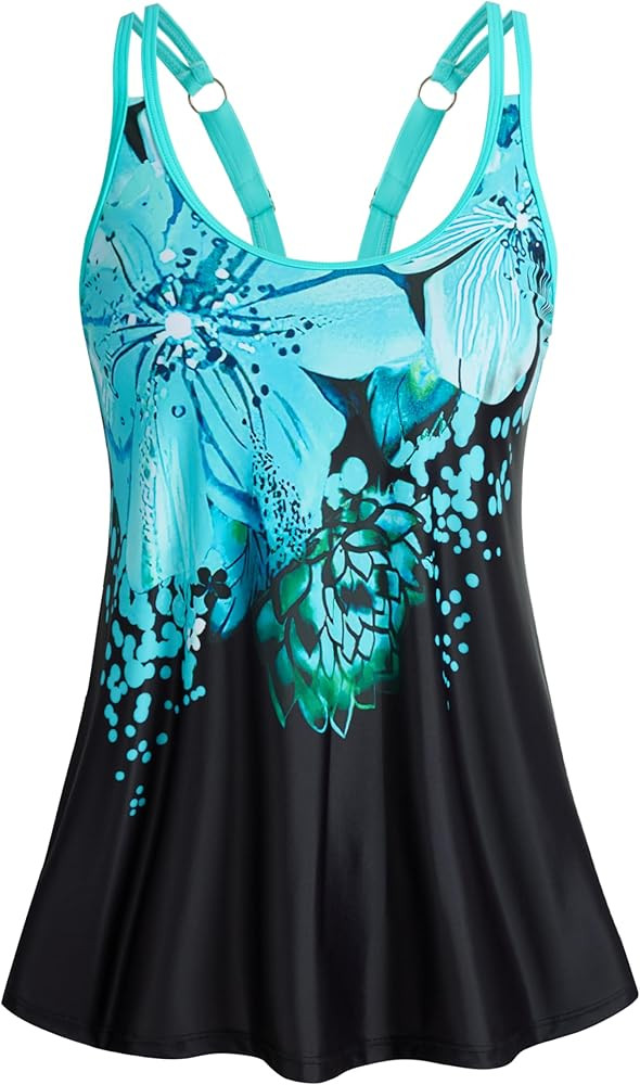 HUSKARY Tankini Tops for Women Flowy Swim Top Removable Padded Loose Fit Modest Bathing Suits No ... | Amazon (CA)