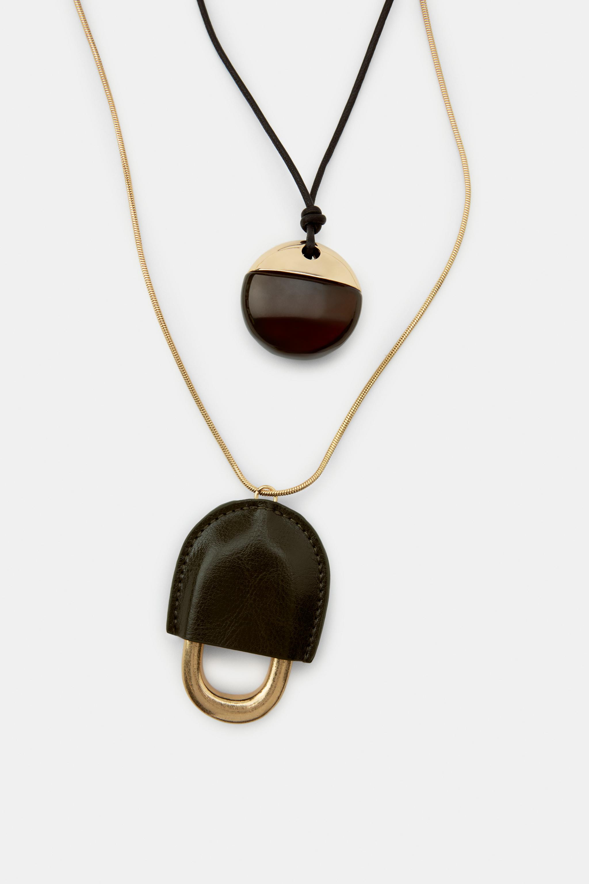 PACK OF 2 LEATHER AND RESIN NECKLACES | Zara UK