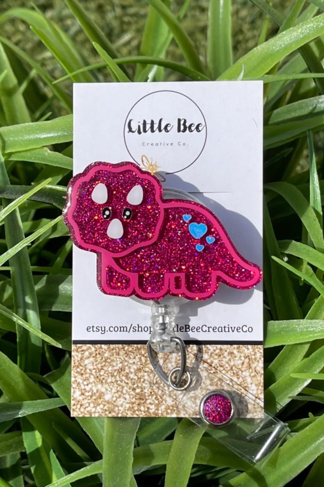 Glitter Triceratops Badge Reel, Interchangeable Dinosaur Topper - Etsy | Etsy (US)