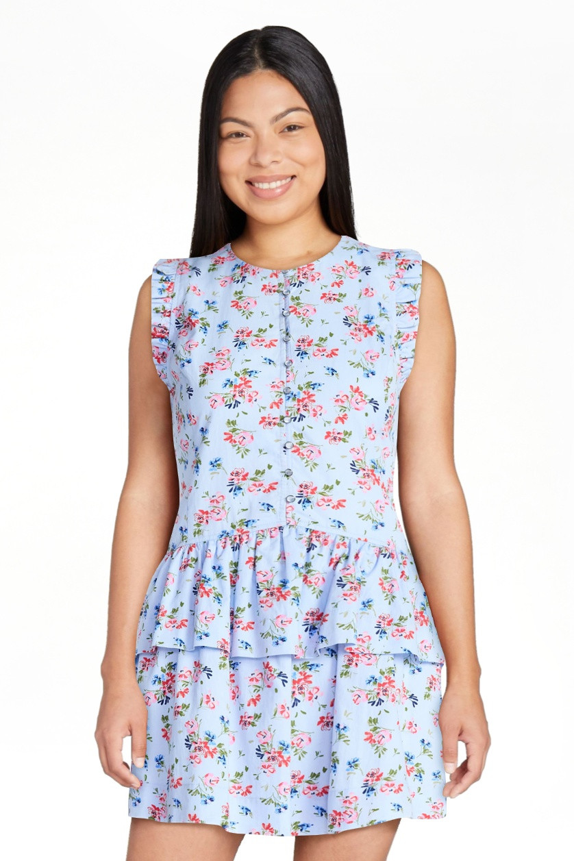Free Assembly Women's Button Front Cotton Mini Dress with Flutter Sleeves, Sizes XS-XXL | Walmart (US)