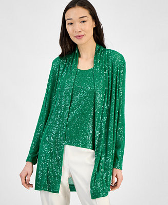 Anne Klein Women's Sequin Open-Front Long-Sleeve Cardigan - Macy's | Macy's