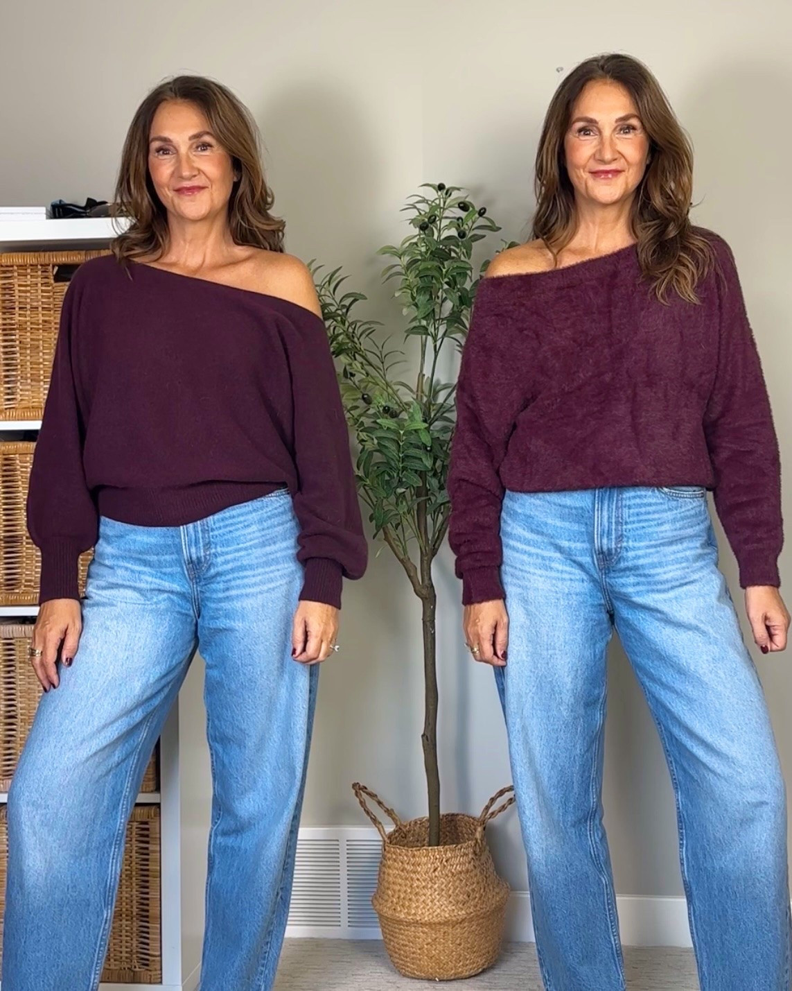 Comparing Aritzia and Amazon off the shoulder sweaters!
Both sweaters are soft, not itchy and I’m wearing M in both. My usual size is S and the Aritzia sweater is more oversized but shorter, I should have gotten my usual size. The Amazon sweater is longer, I had to tuck it in, but the top part fit great, in a size S it might not be as easy to pull off the shoulder. 
The Aritzia sweater comes in 14 colours, the Amazon one in four.
The Aritzia sweater definitely feels like better quality but the Amazon sweater is a nice alternative for less than half the price

#LTKcanada #LTKfall #LTKstyletip