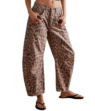 We The Free Good Luck Denim Leopard Print Mid Rise Barrel Jeans | Dillard's