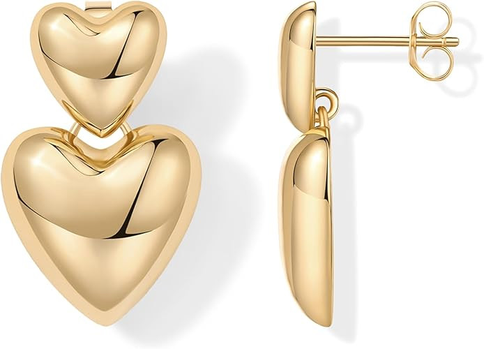 PAVOI 14K Gold Plated Sterling Silver Posts Chunky Heart Statement Earrings for Women | Love Frie... | Amazon (US)