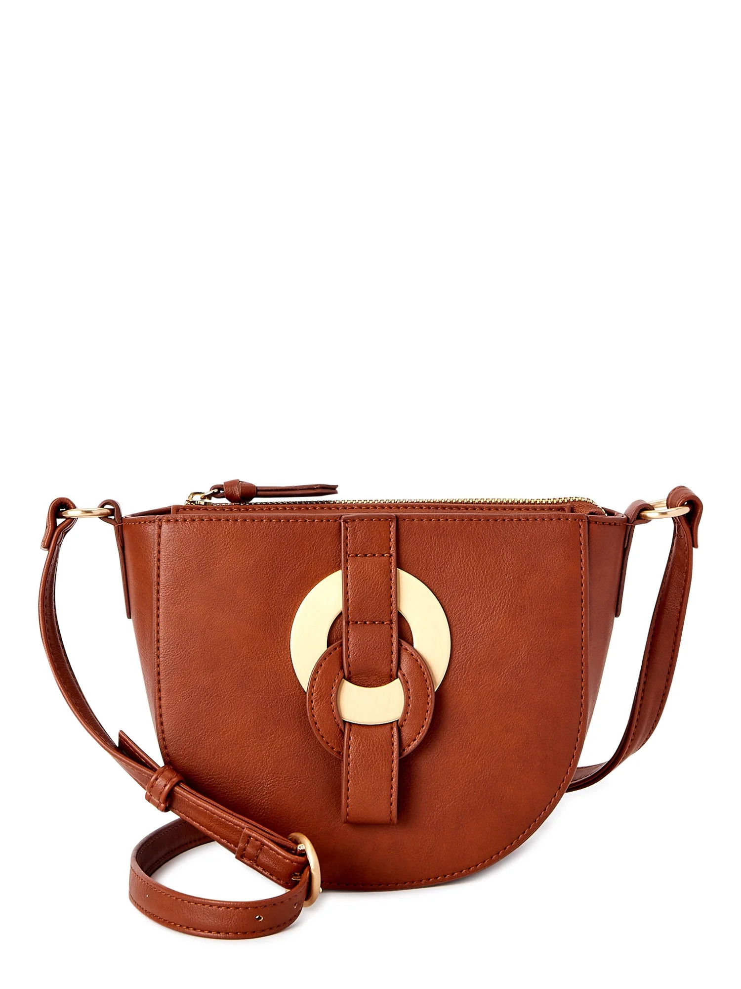 Time and Tru Women's Cecile Fashionable Ladies Crossbody Handbag Cognac - Walmart.com | Walmart (US)