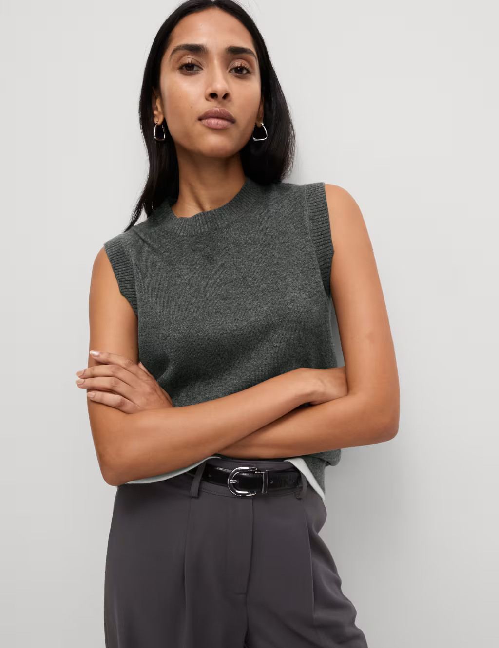 Air-Yarn Crew Neck Tipped Detail Knitted Vest | Marks & Spencer (UK)