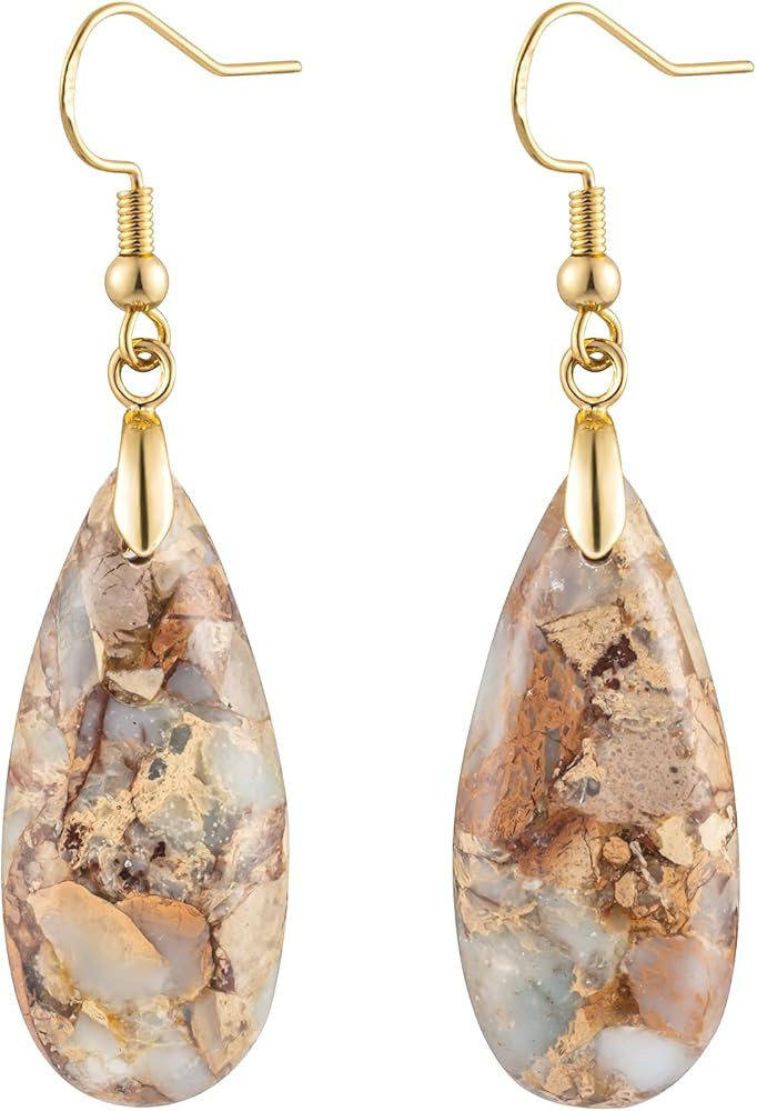 Stone Drop Earrings for Women Earrings Teardrop Jasper Stone Dangle Earrings | Amazon (US)