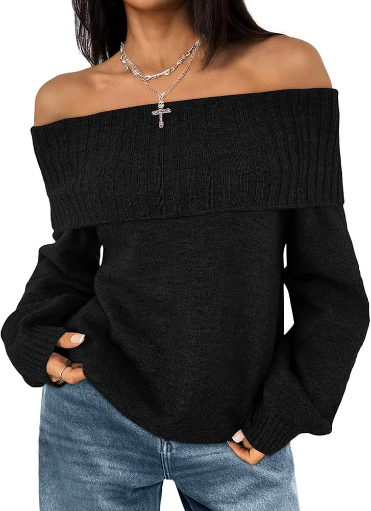 LILLUSORY Off The Shoulder Sweater Womens Oversized Loose Knit Chunky Pullover Sweaters Long Slee... | Amazon (US)