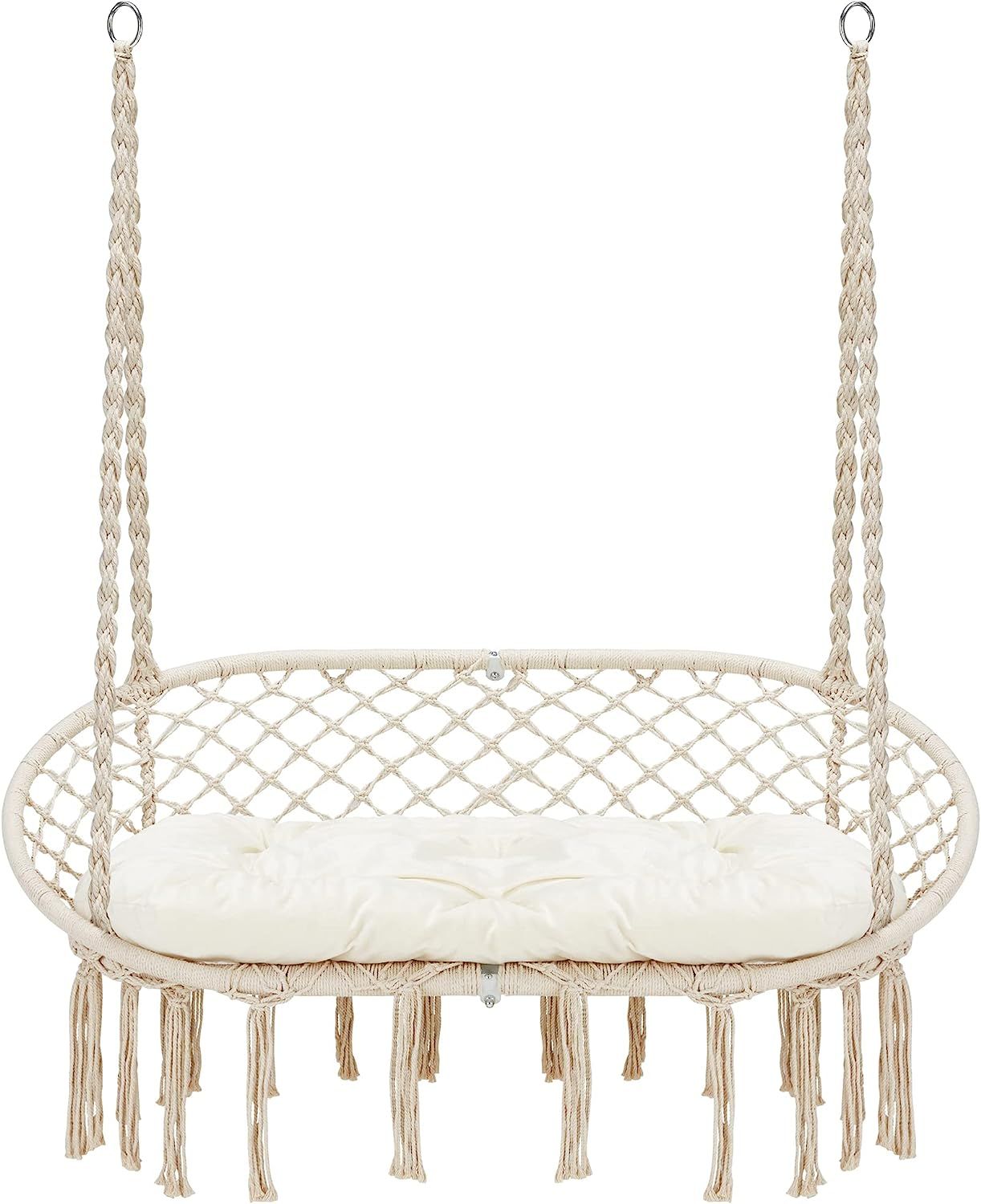 Homgava Hammock Chair Macrame Hanging Swing with Cushion,Hanging Cotton Ropes, Metal Frame, 450 l... | Amazon (US)