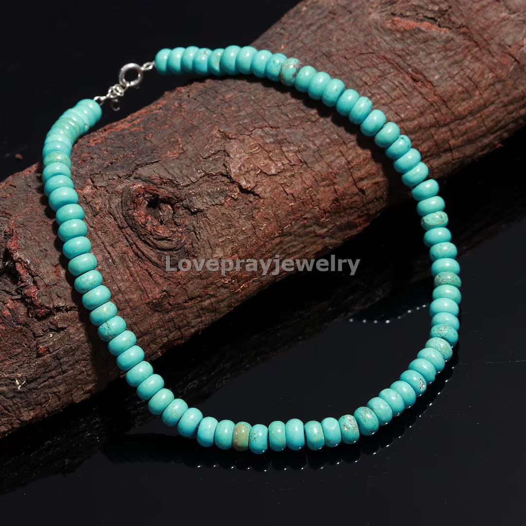 Genuine Turquoise Quartz Necklace, Turquoise Quartz Smooth Rondelle Gemstone Beaded Necklace, Ene... | Etsy (US)