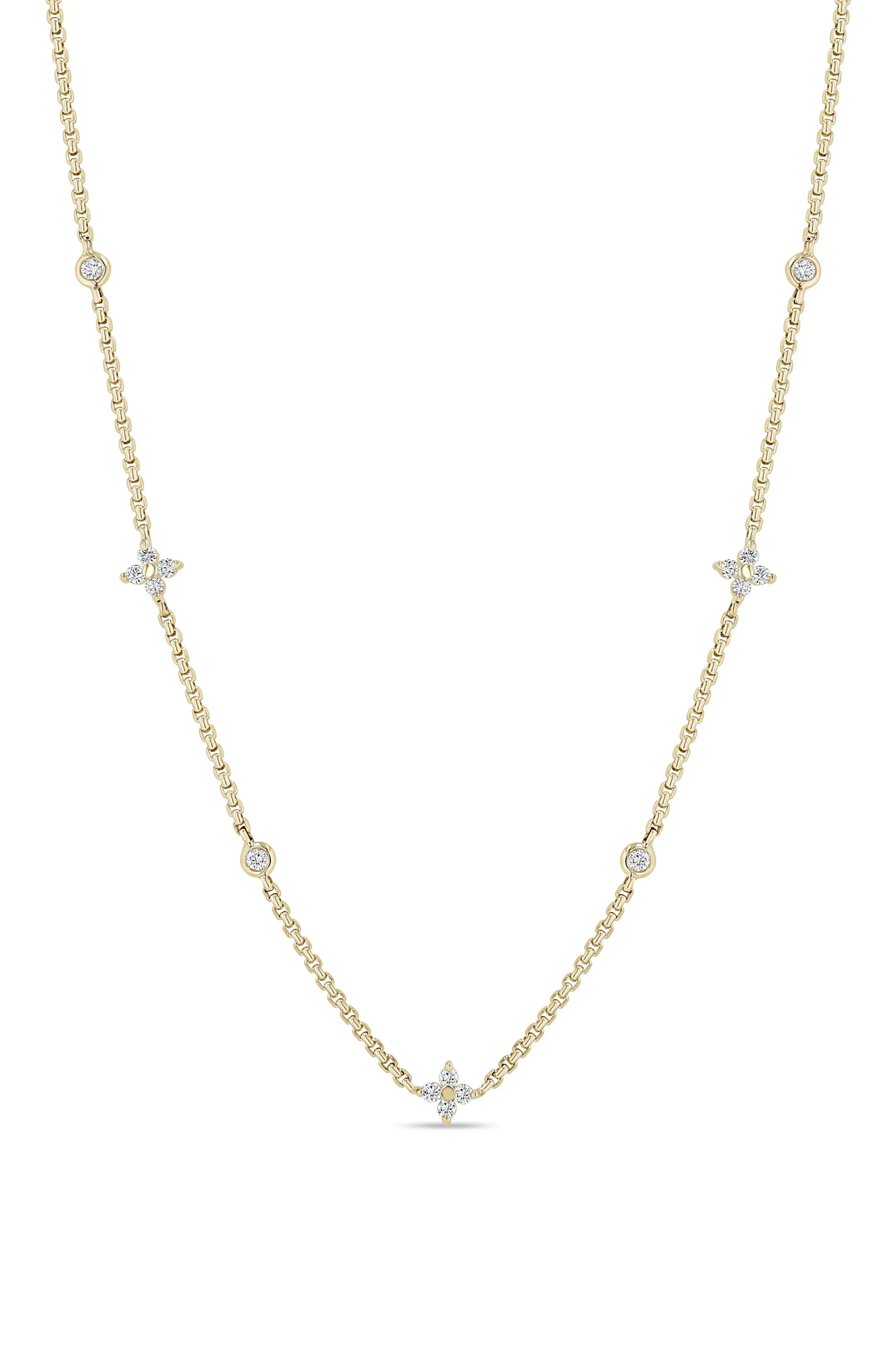 Zoë Chicco Quad Diamond Station Necklace in 14K Yellow Gold at Nordstrom, Size 16 | Nordstrom