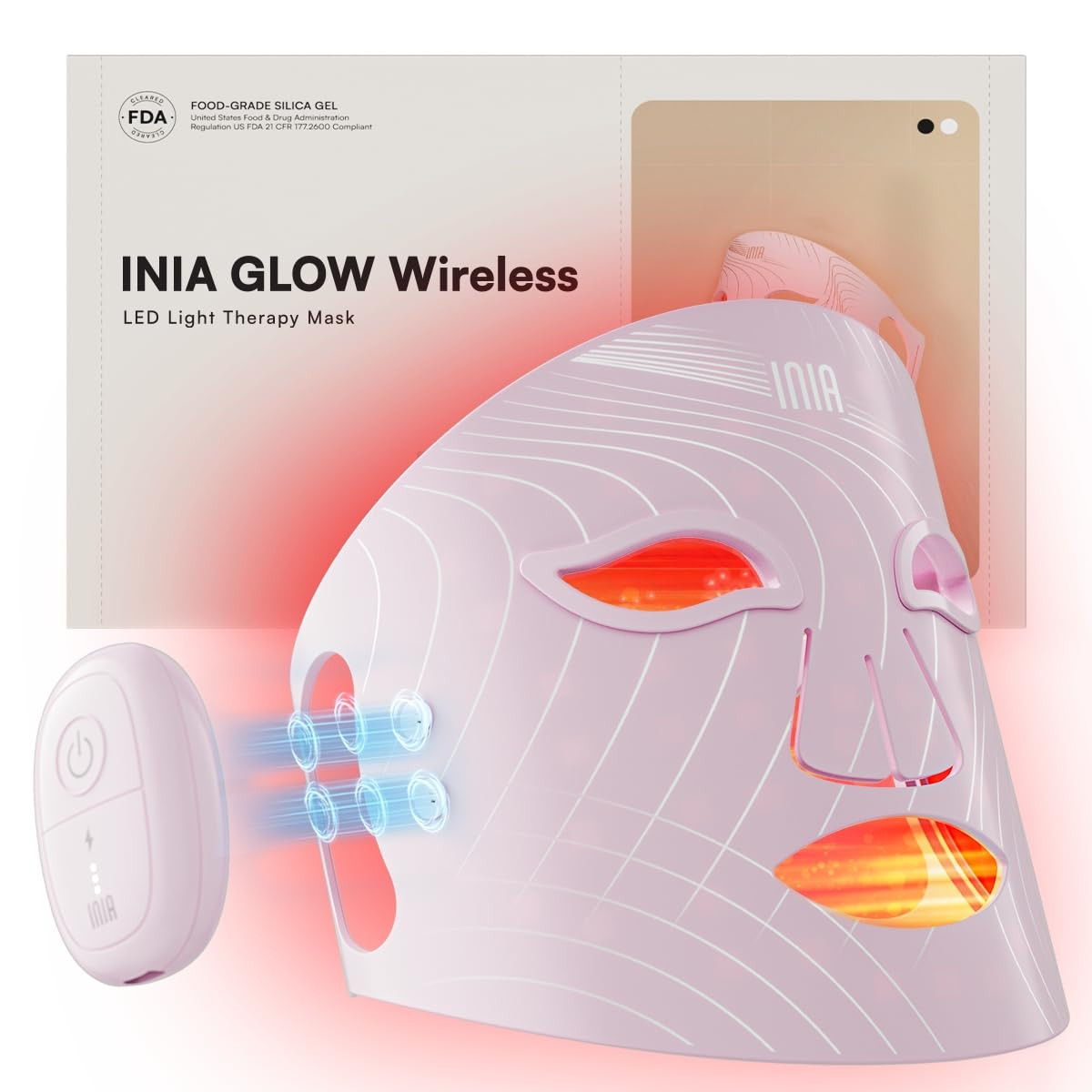 INIA Red Light Therapy Mask for Face, Glow Wireless LED Face Mask Light Therapy with Near-Infrare... | Amazon (US)