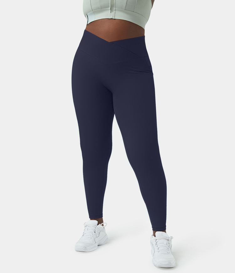 Women’s Softlyzero™ High Waisted Crossover Side Pocket Plain Plus Size Full Length Leggings-U... | HALARA