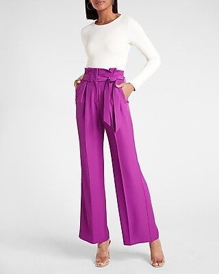 High Waisted Belted Twill Wide Leg Pant | Express