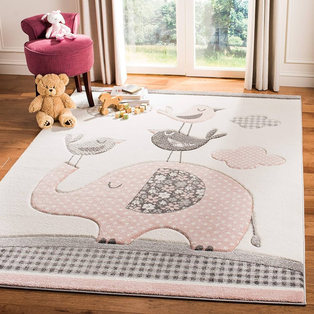 SAFAVIEH Carousel Kids Collection Area Rug - 8' x 10', Pink & Ivory, Animal Design, Non-Shedding ... | Amazon (US)