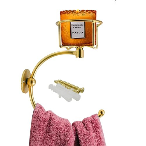 ICCTUO Gold Hand Towel Holder for Bathroom Wall, Towel Hook with Wall Candle Holder,Elegent Towel Ring Rose Gold, Sturdy Towel Rack Wall Mounted Hanger for Bathroom | Amazon (US)