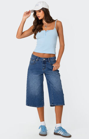 Edikted Xtra Long Low Rise Denim Bermuda Shorts | PacSun