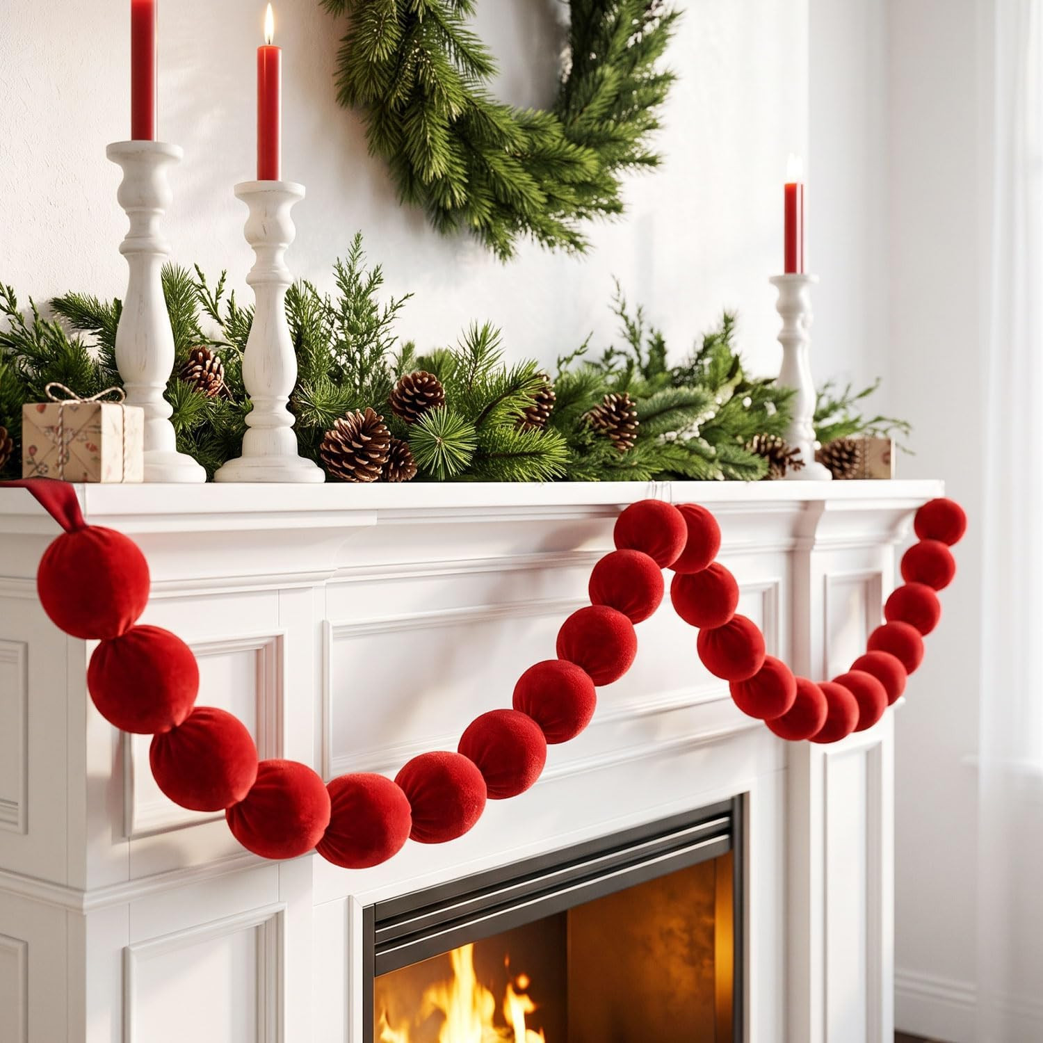Christmas Decorations - 6.6ft Velvet String Strand Beaded Garland | Amazon (US)