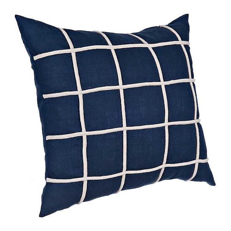 New! Navy Corded Grid Pillow | Kirkland's Home