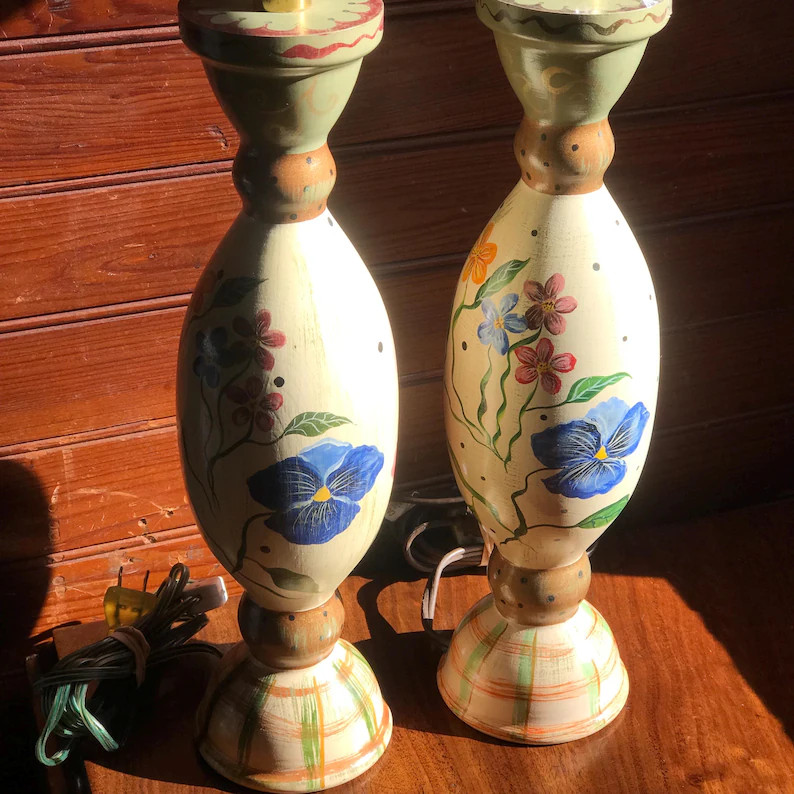 Vintage Tracy Porter Hand-Painted Floral Lamps, Pair | Etsy (US)