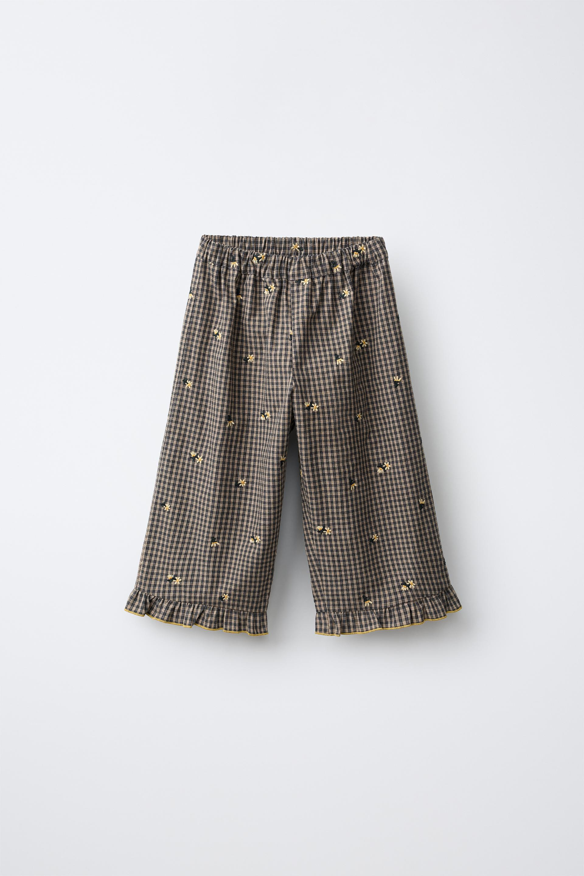 Zara - Embroidered Floral Gingham Culottes - Gray - 6 Years (45,2 Inches) - Kids | Zara US