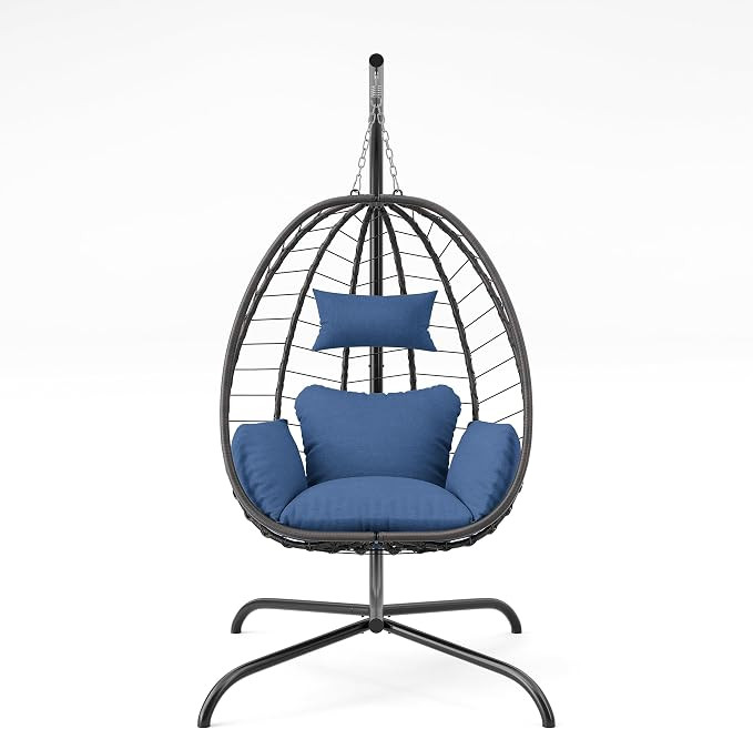 Outdoor Hanging Egg Chair with Stand,Patio Wicker Swing Egg Chair Hammock Chair with UV Resistant... | Amazon (US)